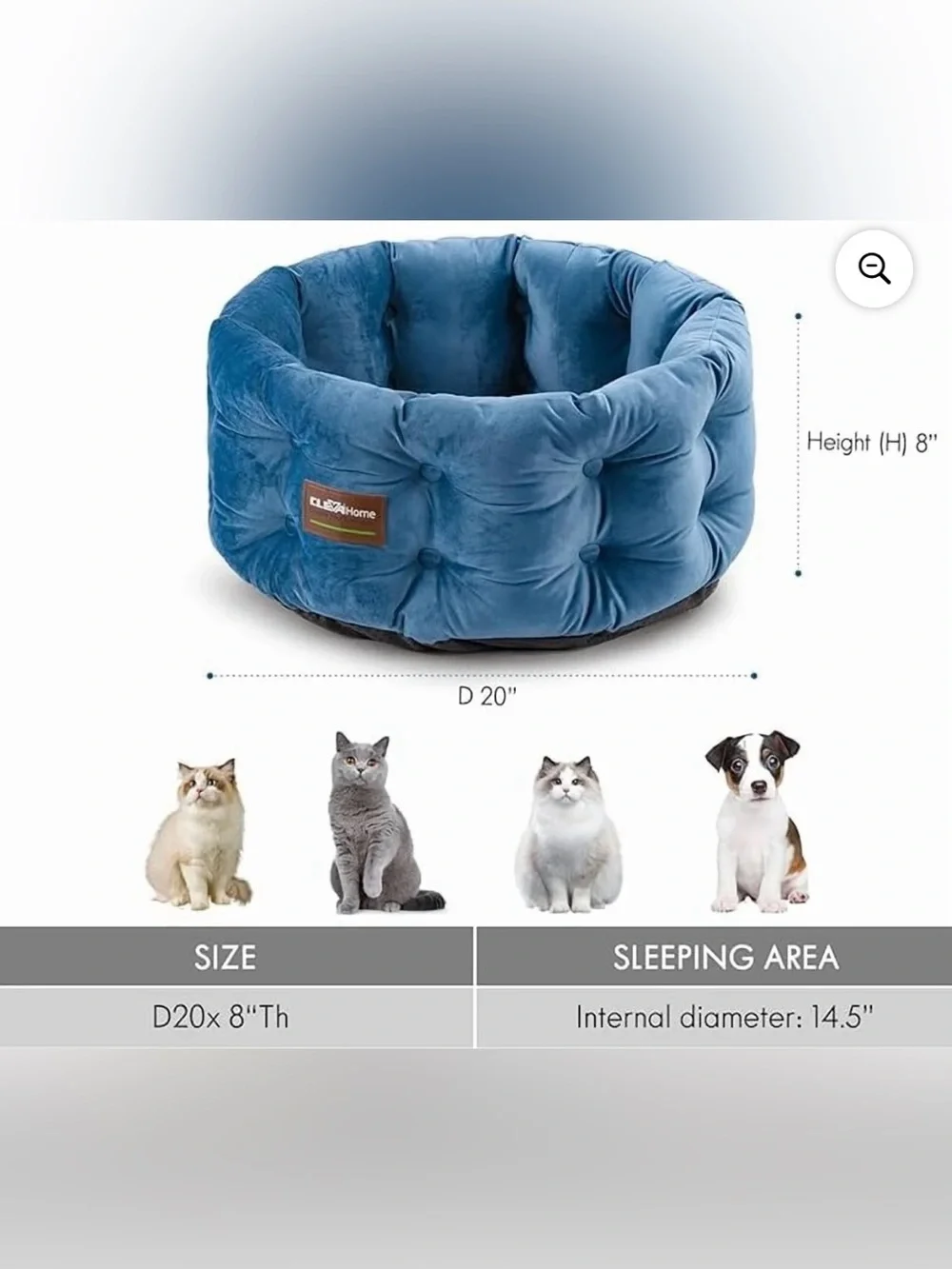 Blue Plush Calming Pet Bed for Dogs & Cats 20” Round Donut Bed